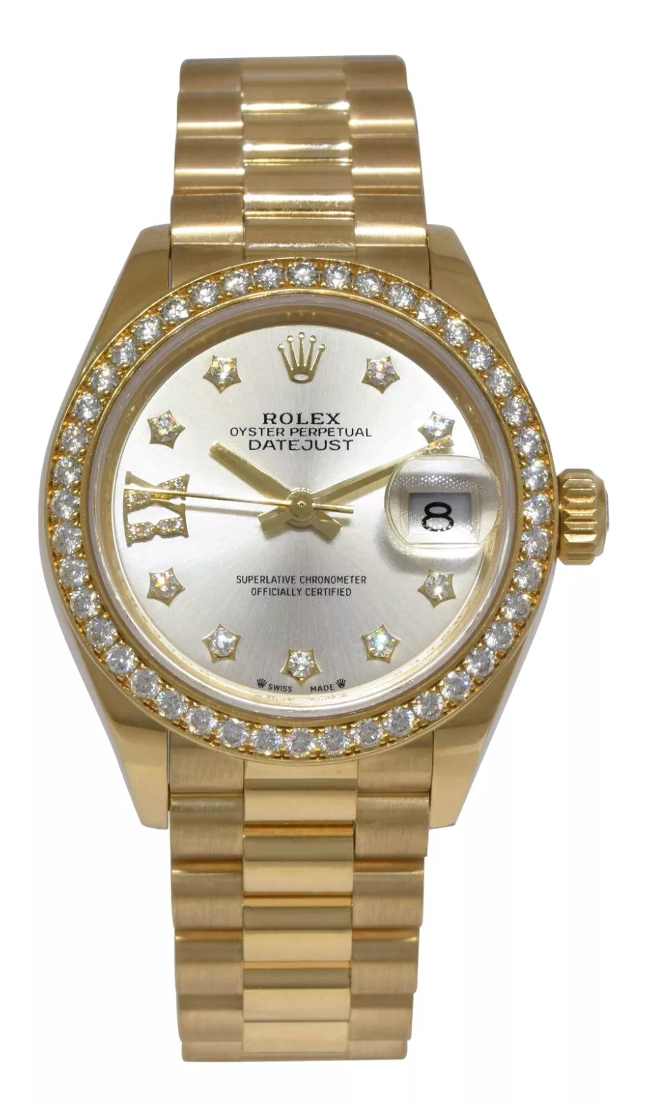 Rolex Lady-Datejust 28mm 279138RBR Silver Dial President Bracelet Watch
