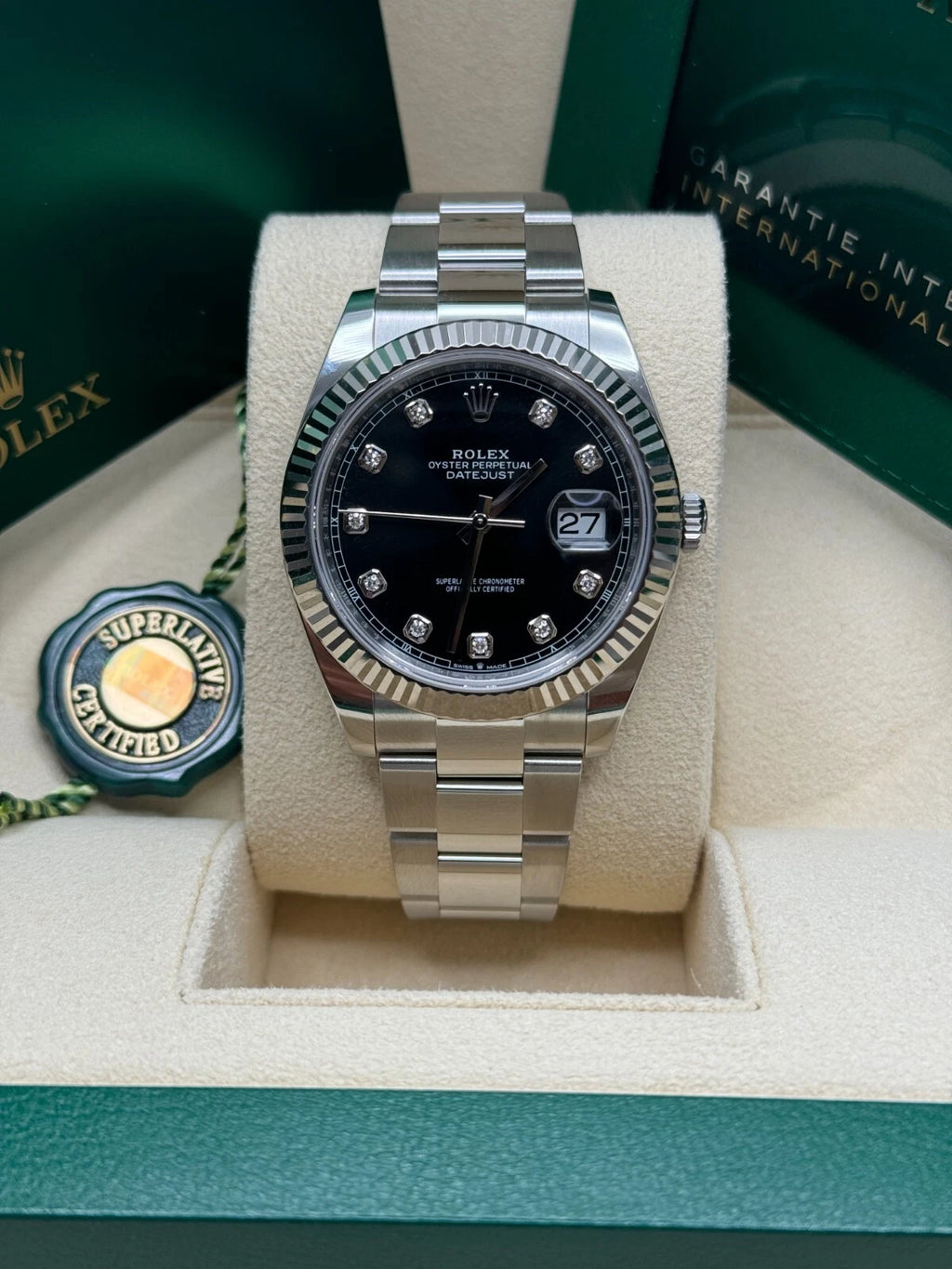 Rolex  Datejust 41mm 126334 Black Diamond Oyster Stainless Steel Mens Watch