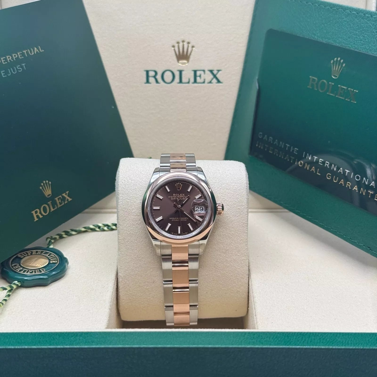Rolex Lady-Datejust 28mm  279161 Chocolate Stick Dial, Two Tone Stainless Steel & 18K Rose Gold Oyster Bracelet Women's Watch