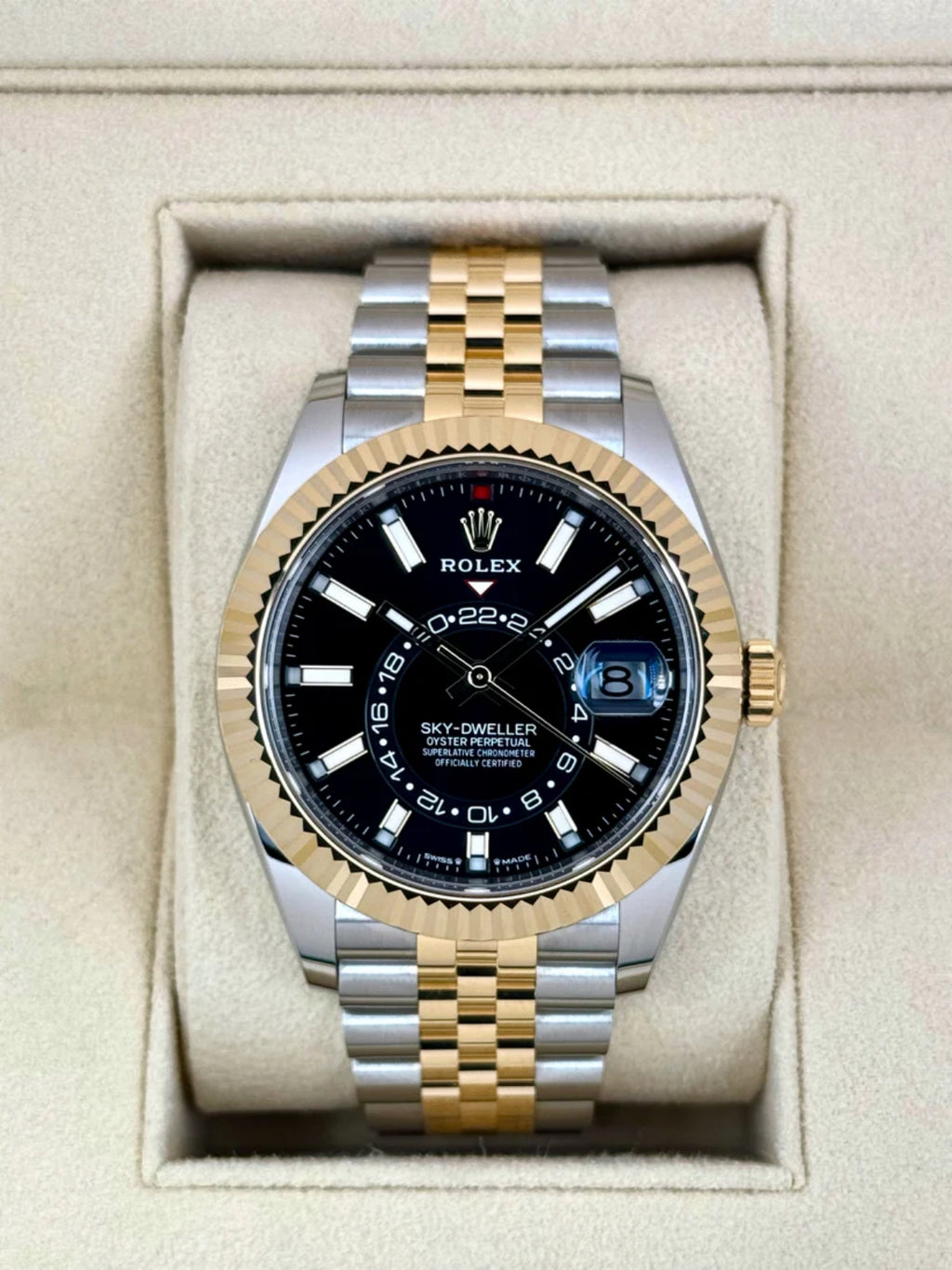 Rolex  Sky-Dweller 42mm 336933-0004 Two-Tone Yellow Gold Black Dial Jubilee