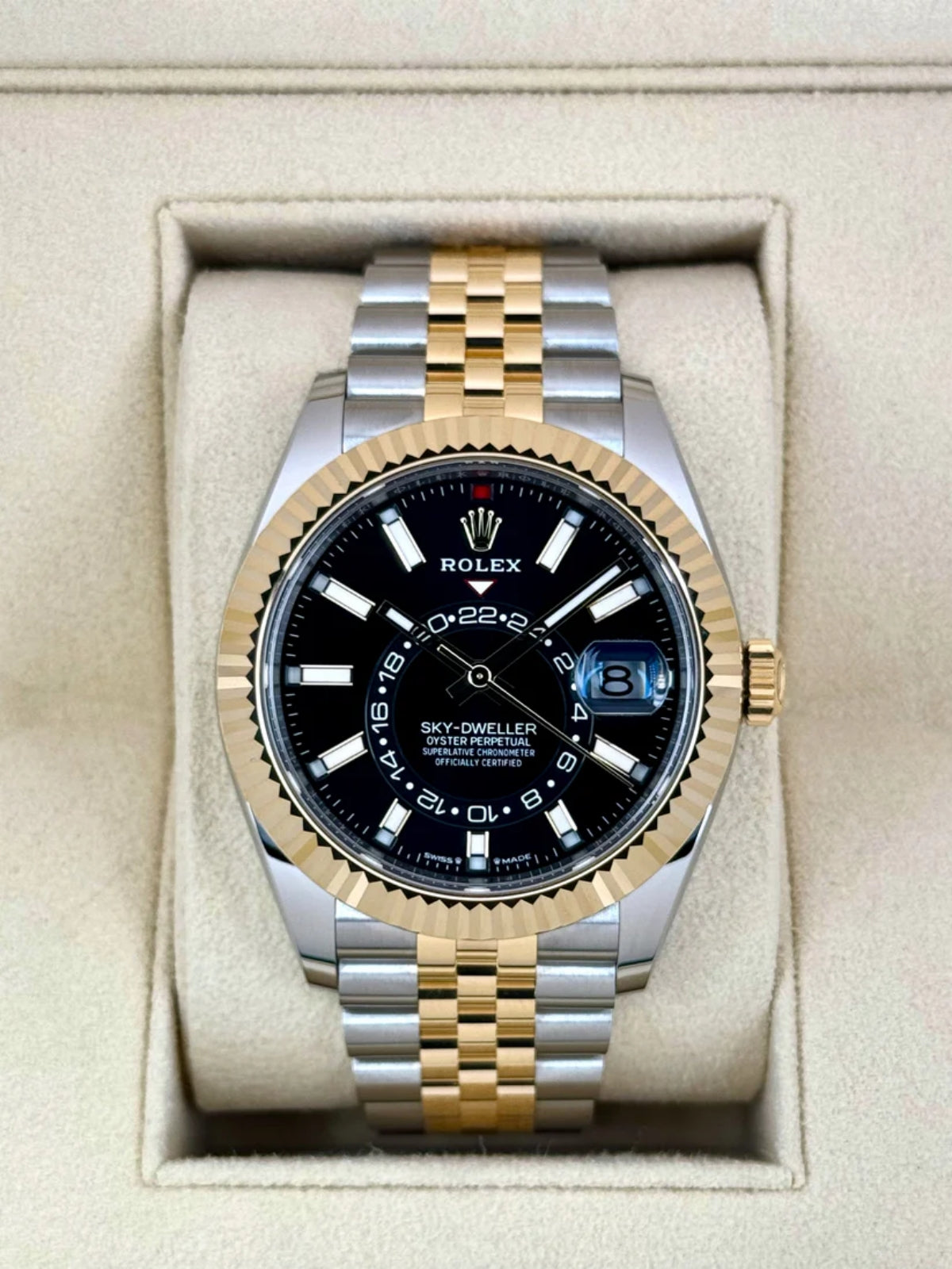 Rolex  Sky-Dweller 42mm 336933-0004 Two-Tone Yellow Gold Black Dial Jubilee