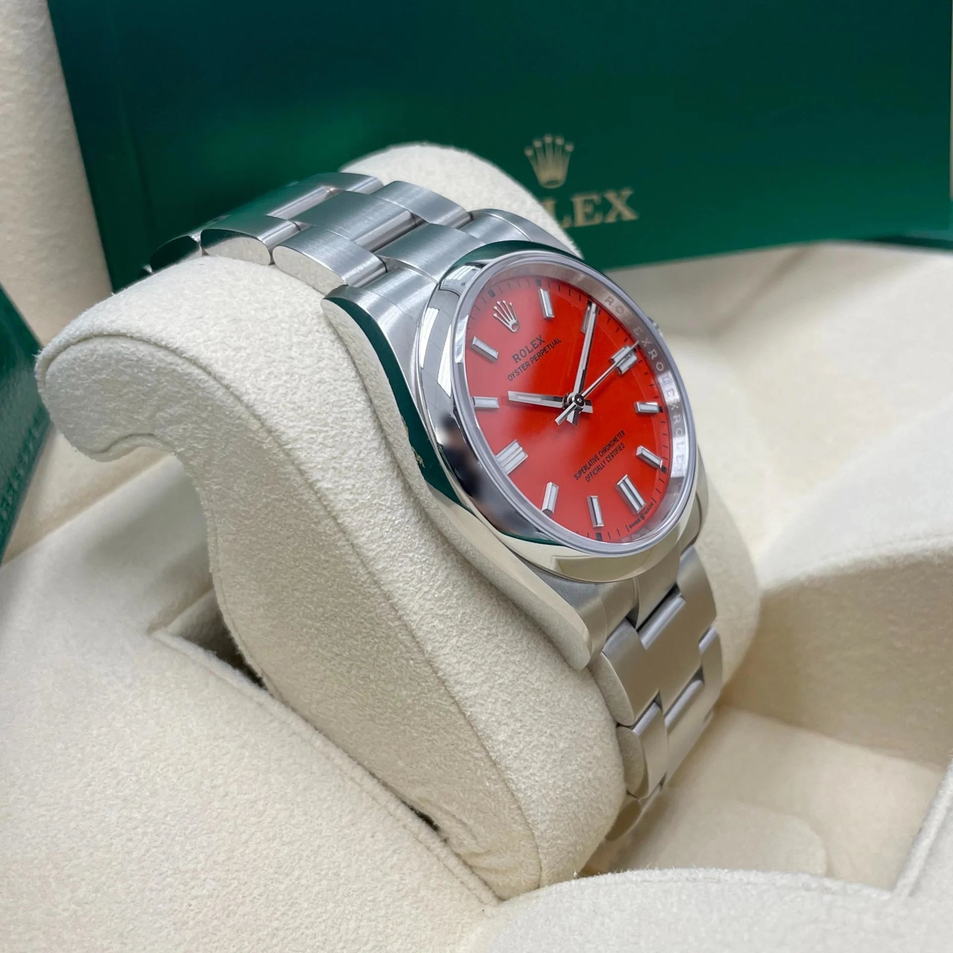 Rolex Oyster Perpetual 36mm 126000-0007 Coral Red Dial Steel Watch