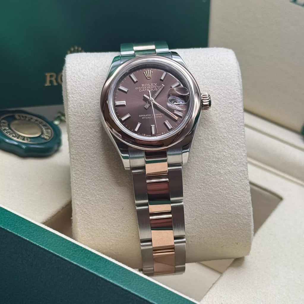 Rolex Lady-Datejust 28mm  279161 Chocolate Stick Dial, Two Tone Stainless Steel & 18K Rose Gold Oyster Bracelet Women's Watch