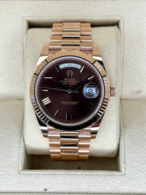 Rolex  Day-Date "President" 40mm Everose Gold Chocolate Roman Dial - 228235