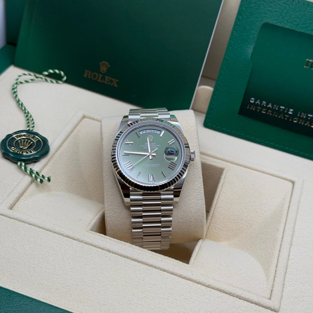 Rolex  Day-Date "President" 40mm Platinum Green Olive Roman Dial - 228236