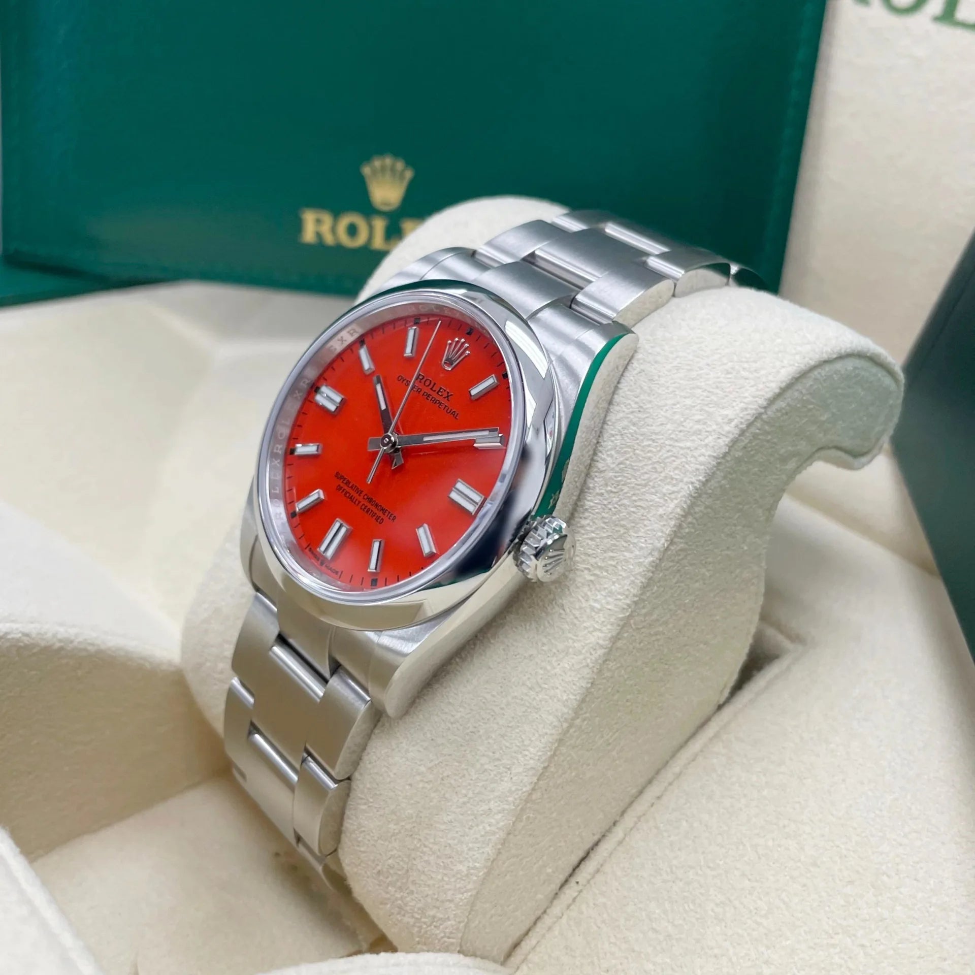 Rolex Oyster Perpetual 36mm 126000-0007 Coral Red Dial Steel Watch