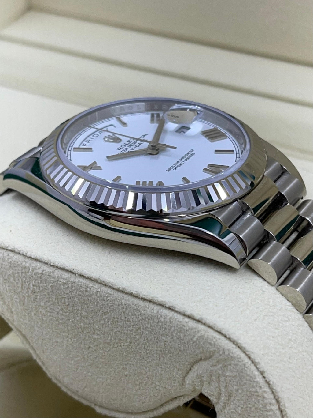 Rolex  Day-Date "President" 40mm White Gold White Roman Dial - 228239