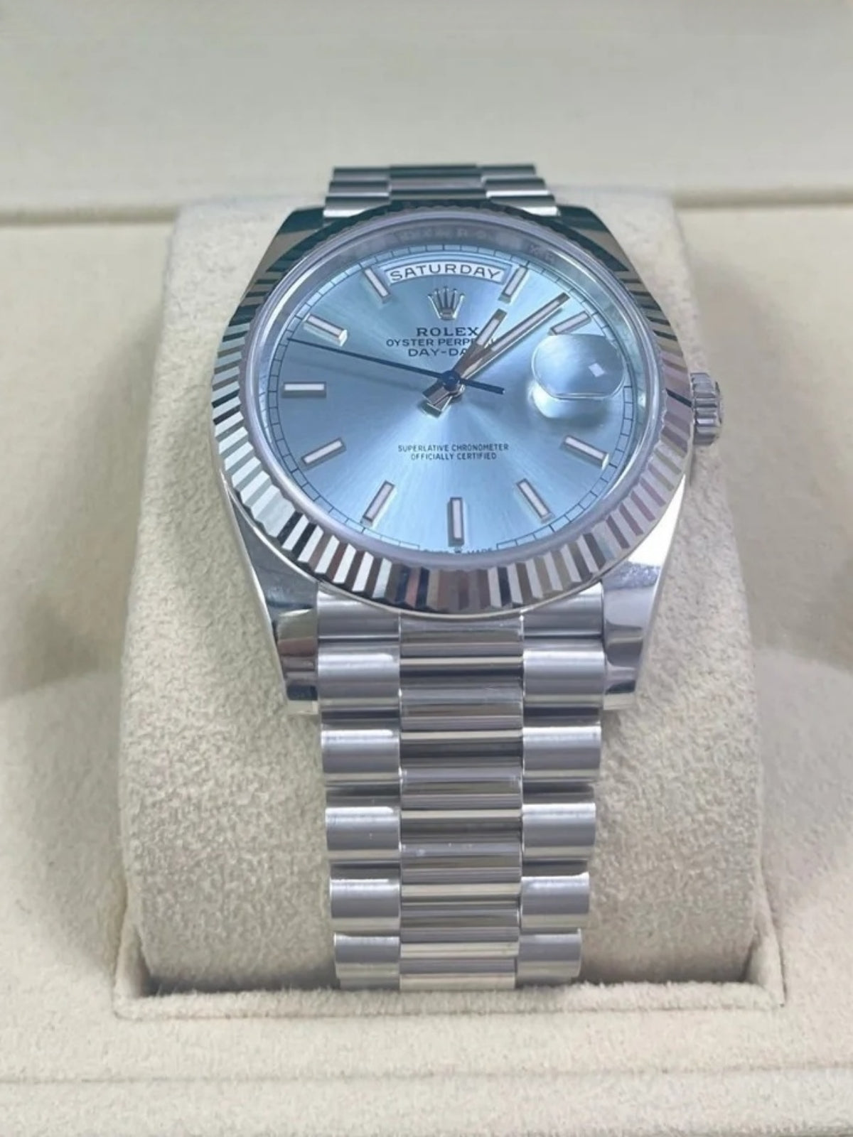 Rolex  Day-Date "President" 40mm Platinum Ice Blue Index Dial - 228236