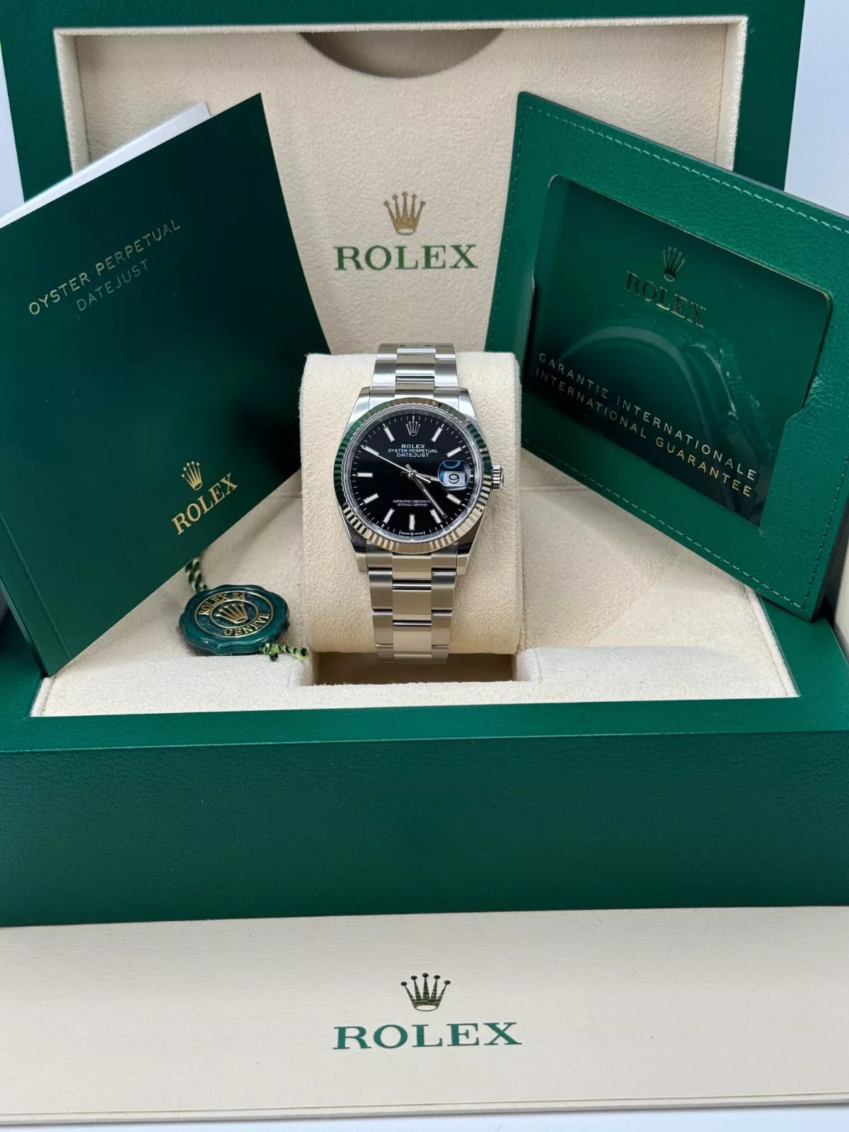 Rolex  Datejust 36mm 126234 Black Index Jubilee Stainless Steel Mens Watch