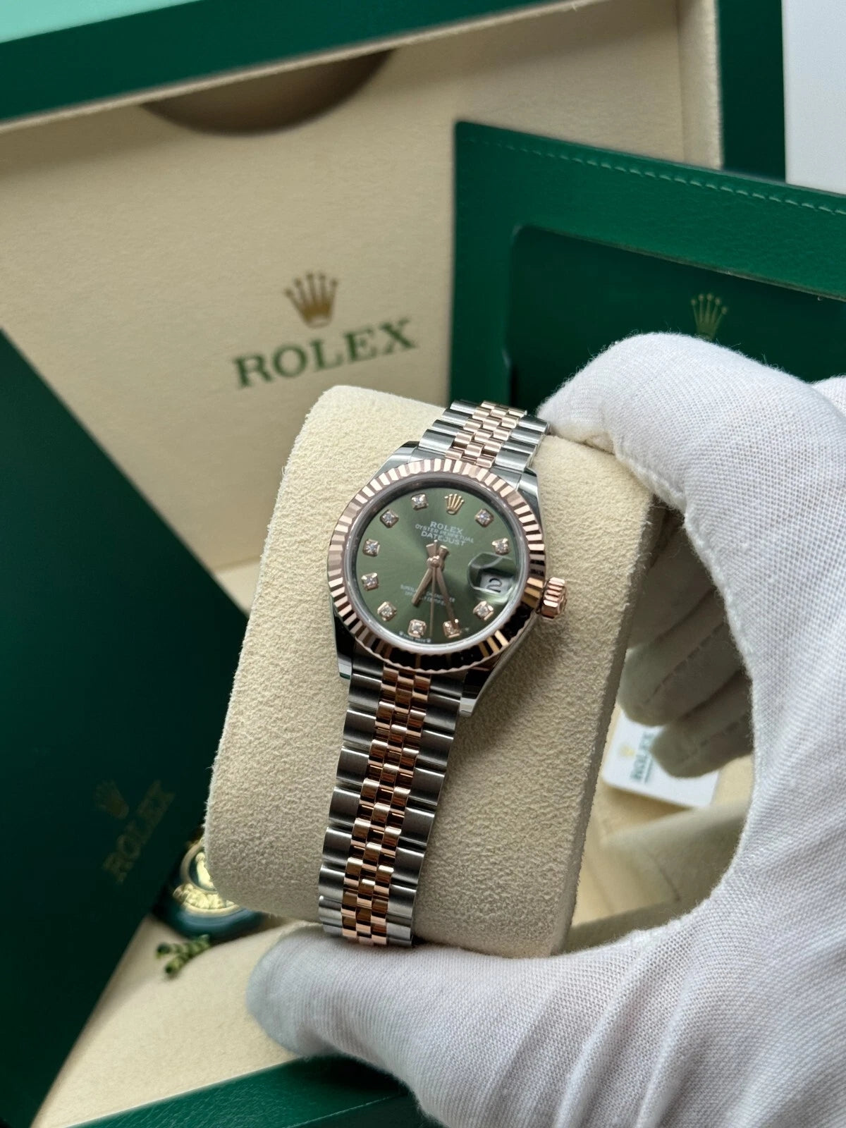Rolex Lady-Datejust 28mm 279171 Green Diamond Oyster Stainless Steel and Rose Gold