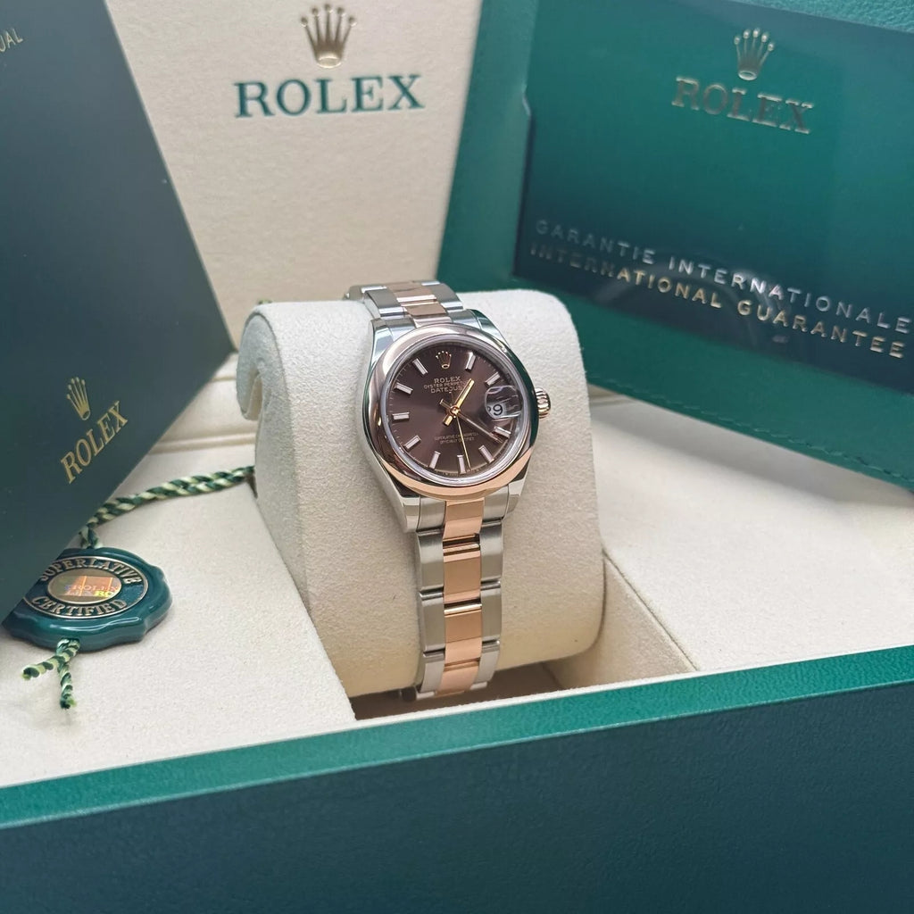 Rolex Lady-Datejust 28mm  279161 Chocolate Stick Dial, Two Tone Stainless Steel & 18K Rose Gold Oyster Bracelet Women's Watch