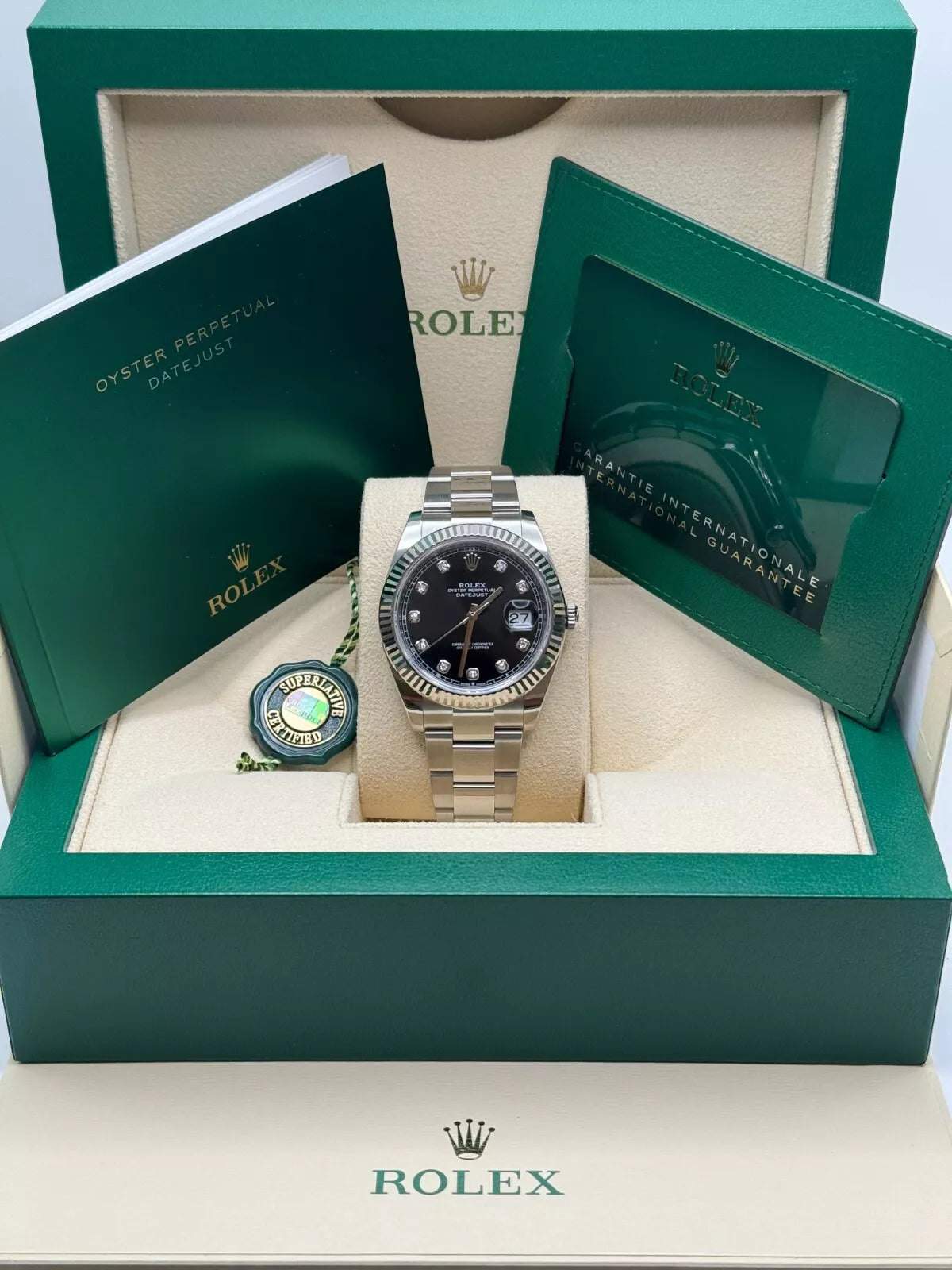 Rolex  Datejust 41mm 126334 Black Diamond Oyster Stainless Steel Mens Watch
