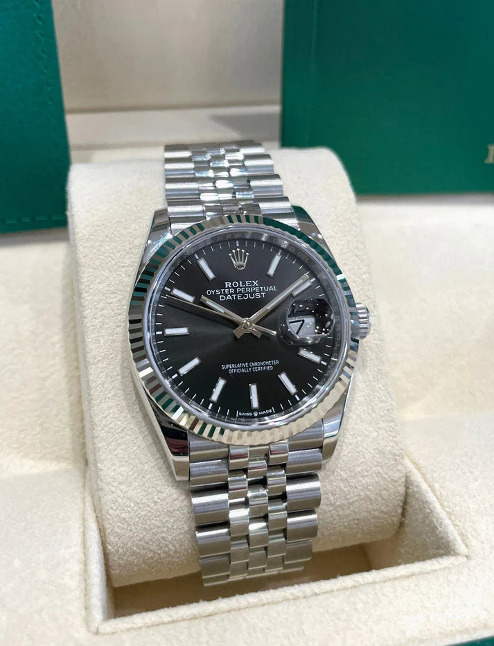 Rolex  Datejust 36mm 126234 Black Index Jubilee Stainless Steel Mens Watch