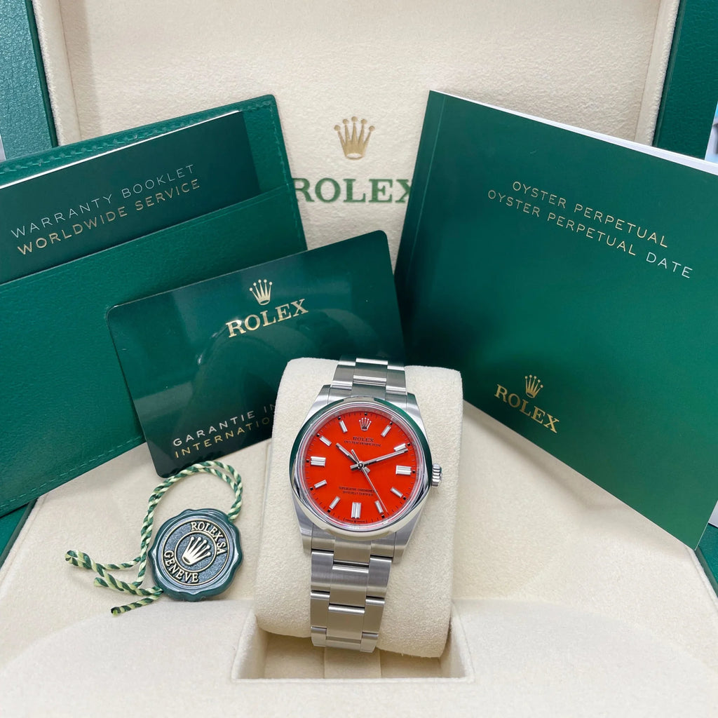 Rolex Oyster Perpetual 36mm 126000-0007 Coral Red Dial Steel Watch