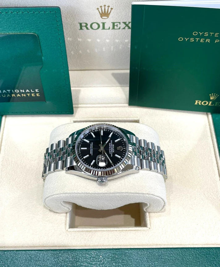 Rolex  Datejust 36mm 126234 Black Index Jubilee Stainless Steel Mens Watch
