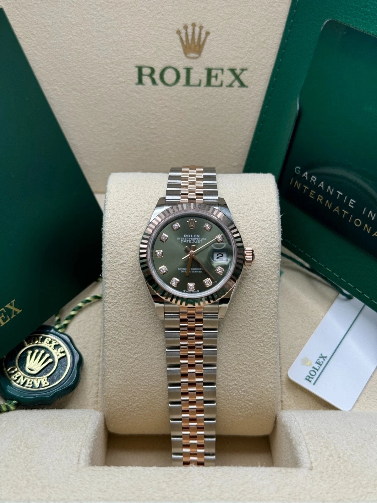 Rolex Lady-Datejust 28mm 279171 Green Diamond Oyster Stainless Steel and Rose Gold