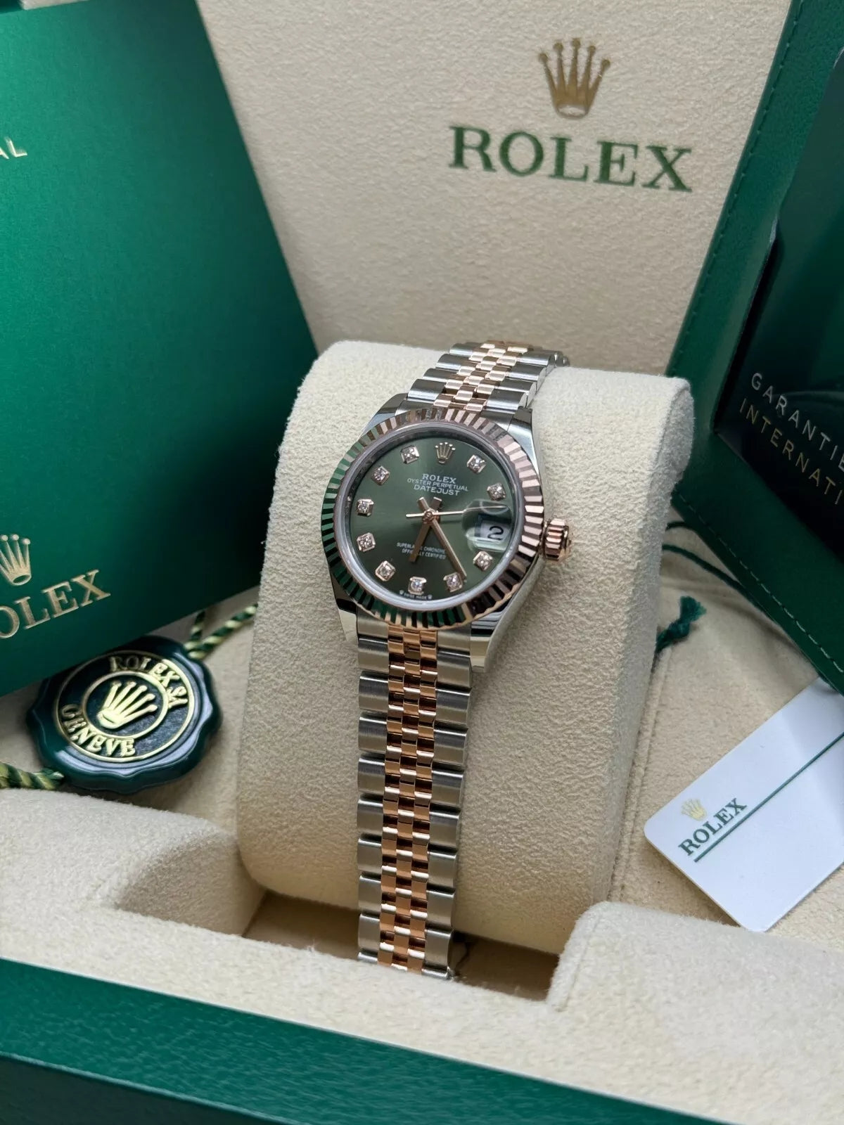 Rolex Lady-Datejust 28mm 279171 Green Diamond Oyster Stainless Steel and Rose Gold