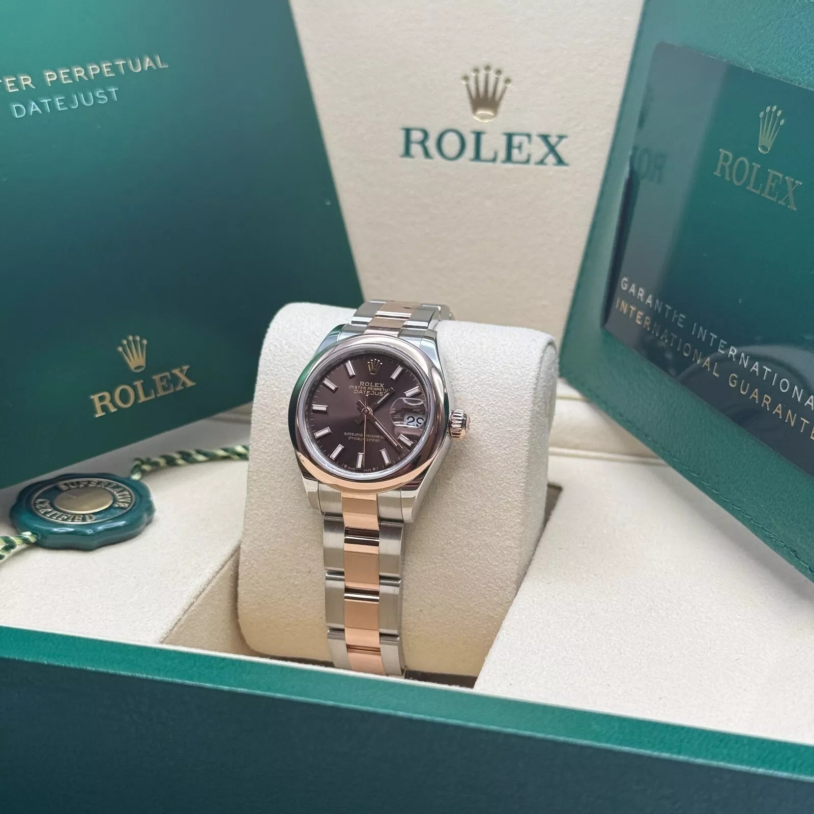Rolex Lady-Datejust 28mm  279161 Chocolate Stick Dial, Two Tone Stainless Steel & 18K Rose Gold Oyster Bracelet Women's Watch