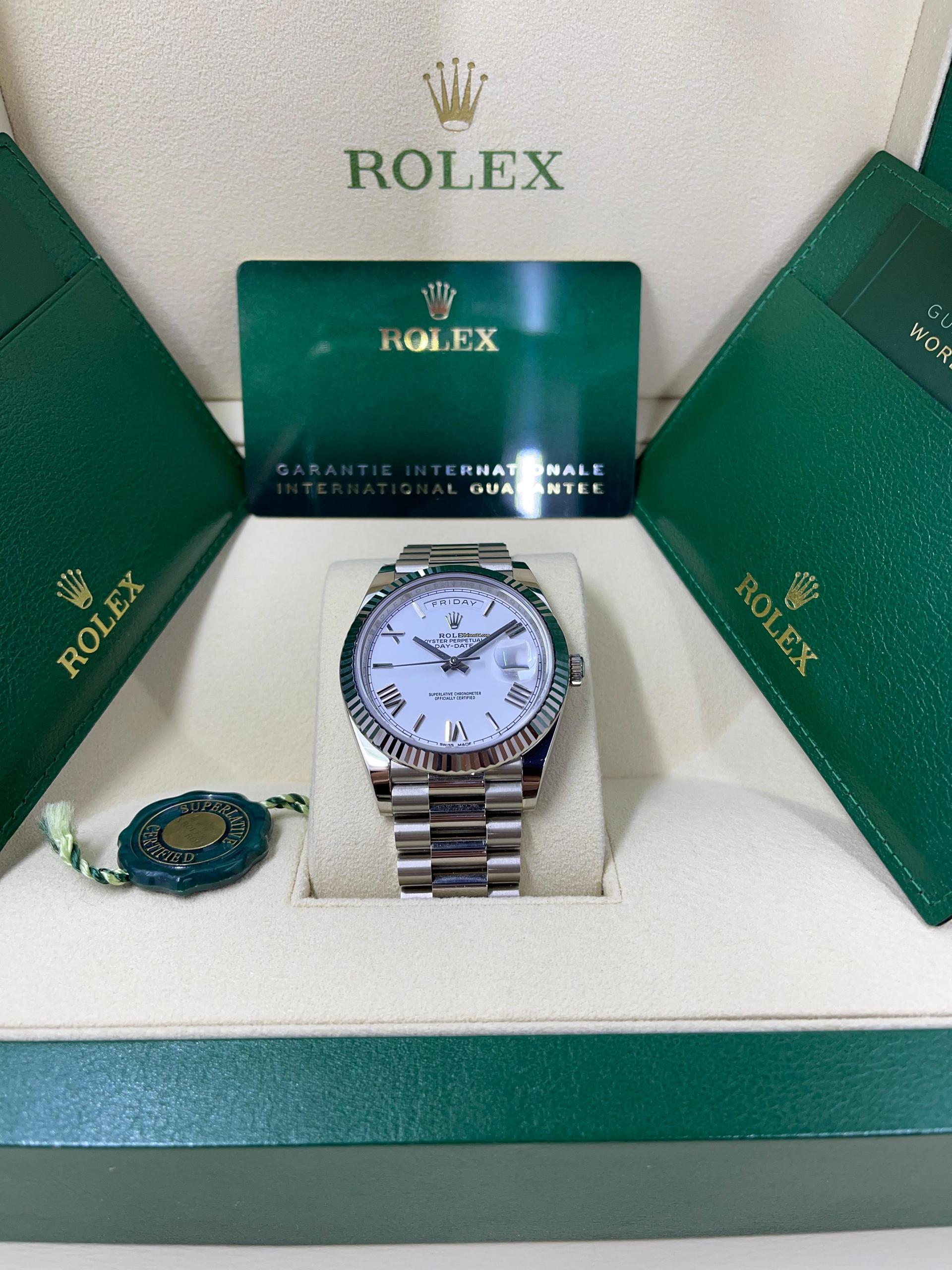 Rolex  Day-Date "President" 40mm White Gold White Roman Dial - 228239