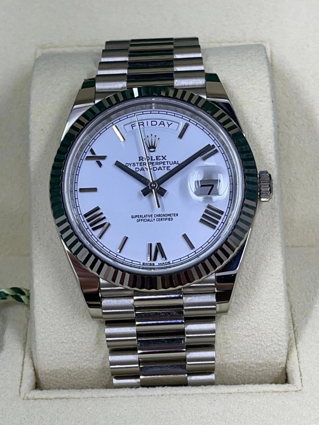 Rolex  Day-Date "President" 40mm White Gold White Roman Dial - 228239
