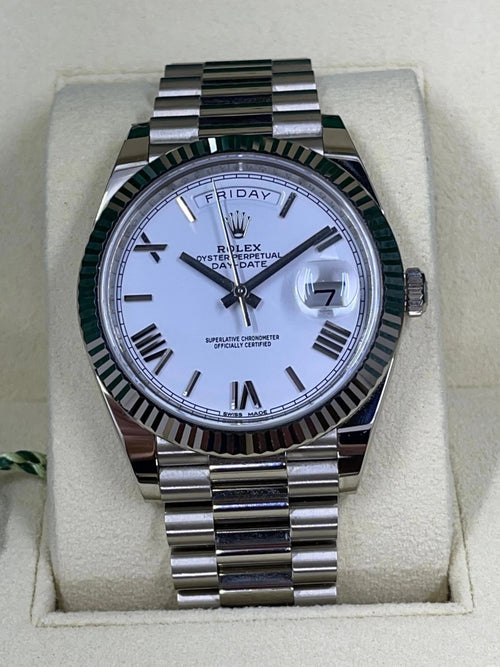 Rolex  Day-Date "President" 40mm White Gold White Roman Dial - 228239