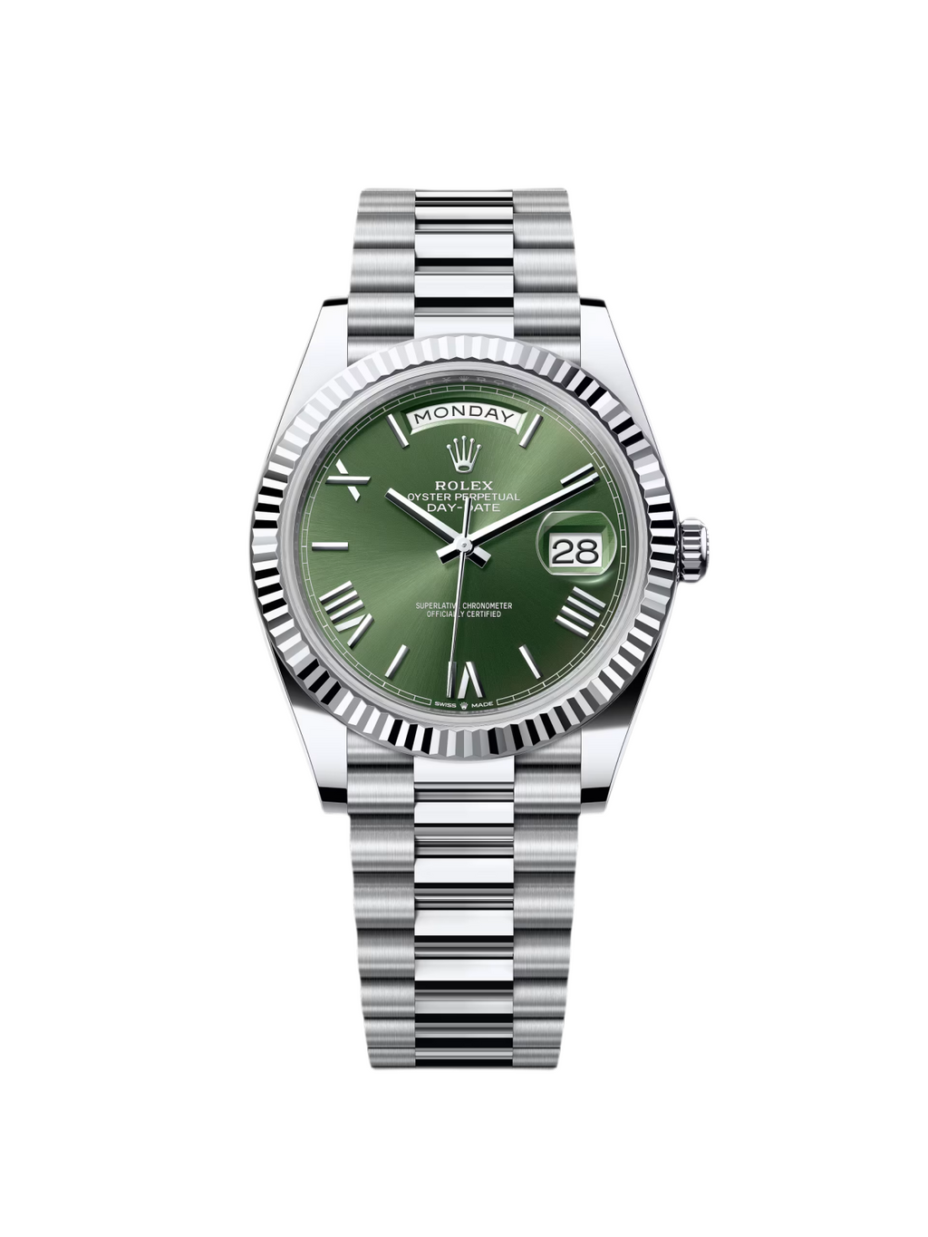 Rolex  Day-Date "President" 40mm Platinum Green Olive Roman Dial - 228236