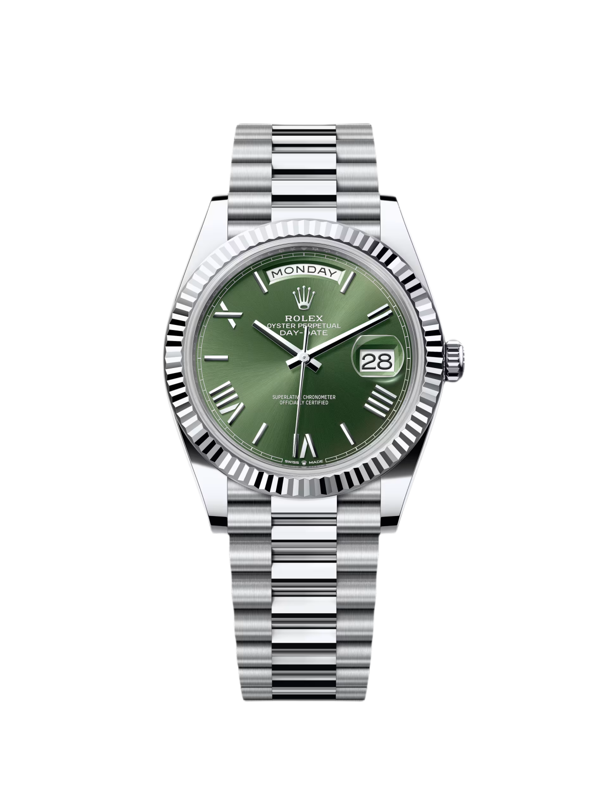 Rolex  Day-Date "President" 40mm Platinum Green Olive Roman Dial - 228236