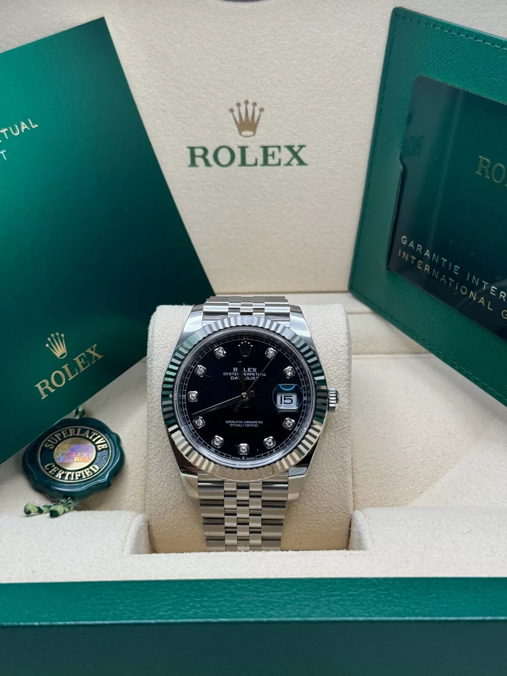 Rolex  Datejust 41mm 126334 Black Diamond Oyster Stainless Steel Mens Watch