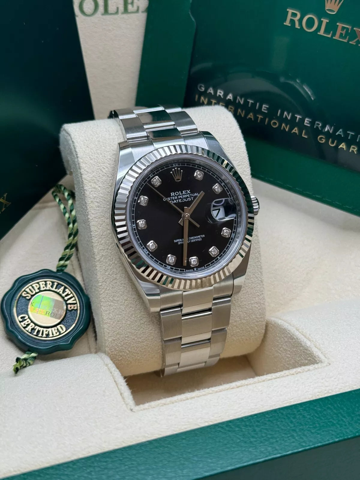 Rolex  Datejust 41mm 126334 Black Diamond Oyster Stainless Steel Mens Watch