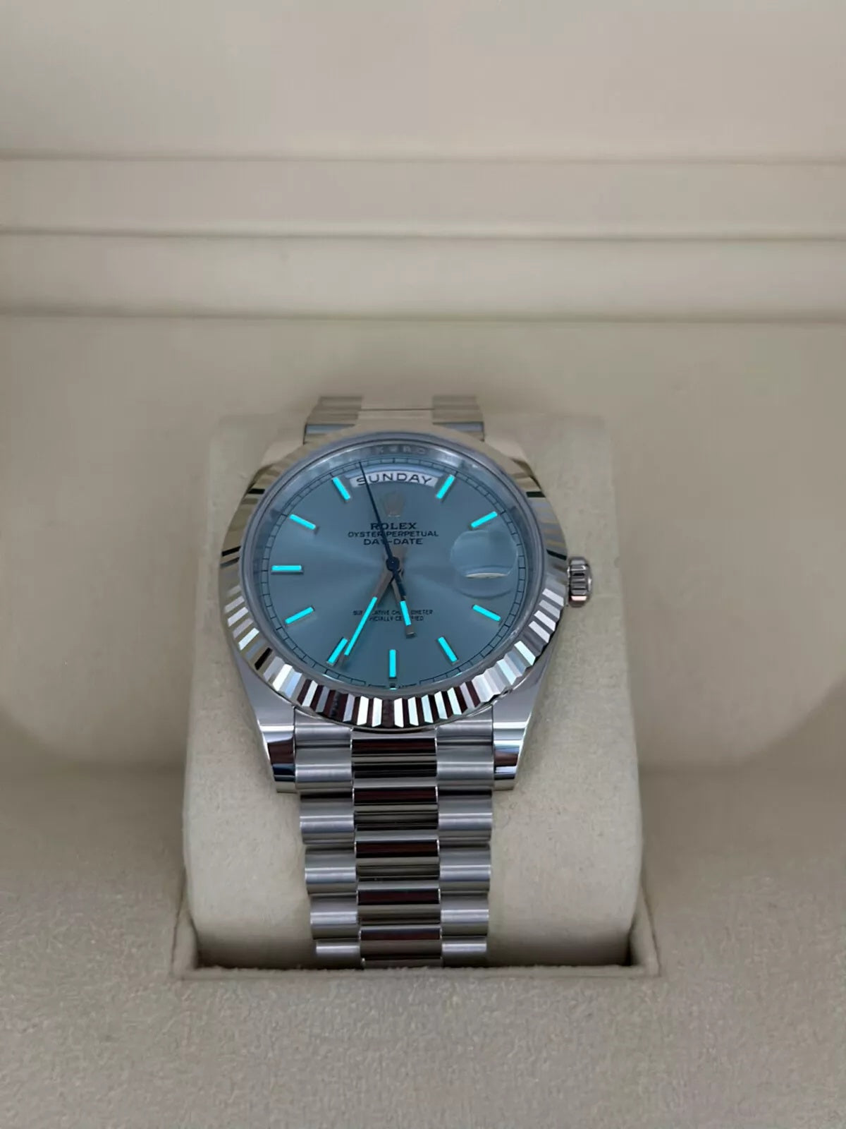 Rolex  Day-Date "President" 40mm Platinum Ice Blue Index Dial - 228236