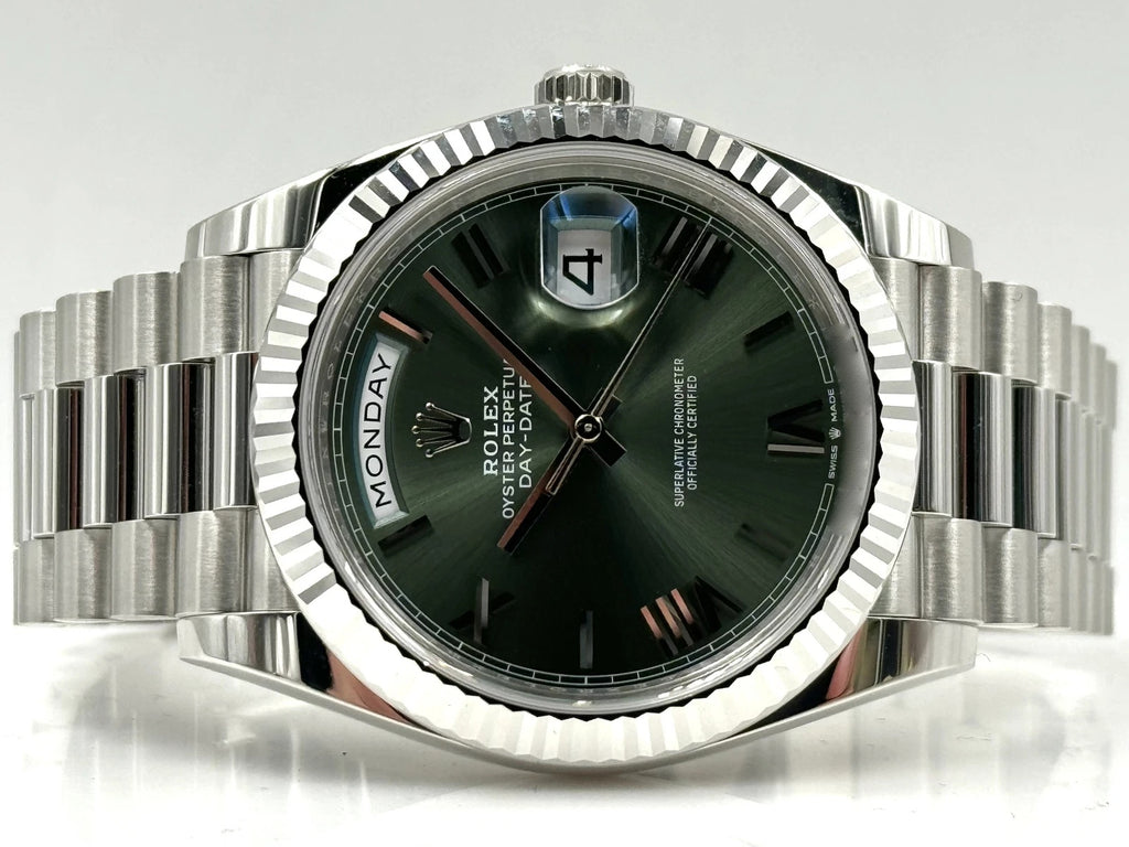 Rolex  Day-Date "President" 40mm Platinum Green Olive Roman Dial - 228236