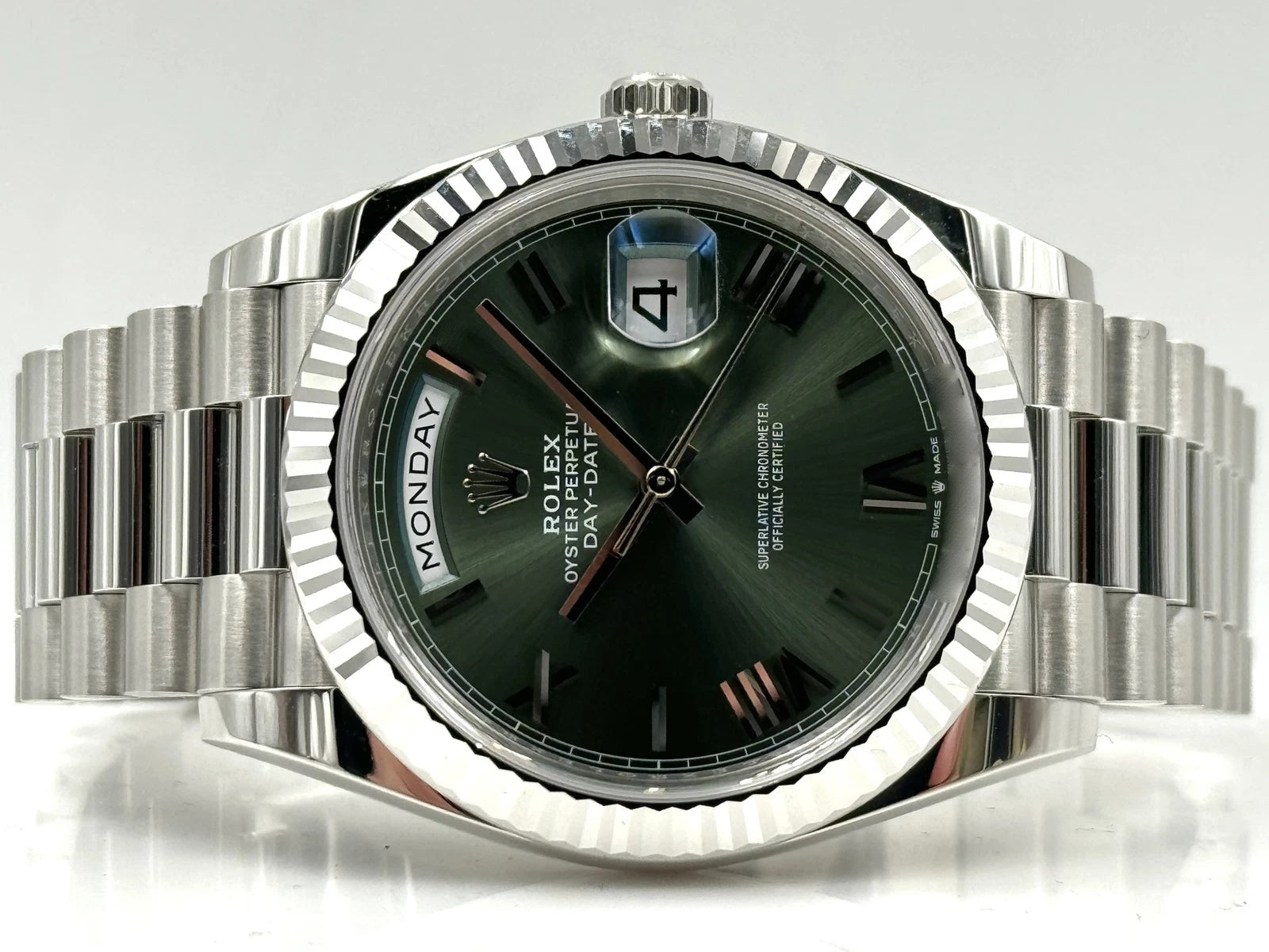 Rolex  Day-Date "President" 40mm Platinum Green Olive Roman Dial - 228236