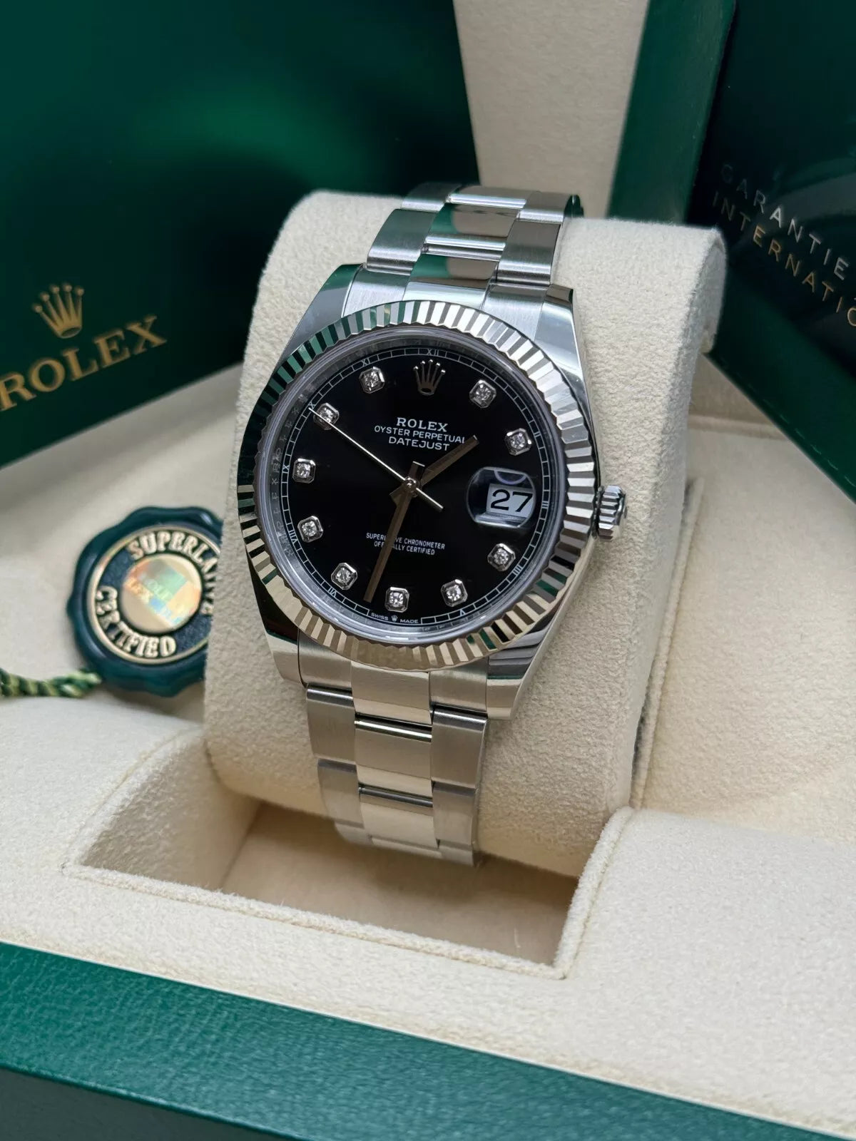 Rolex  Datejust 41mm 126334 Black Diamond Oyster Stainless Steel Mens Watch