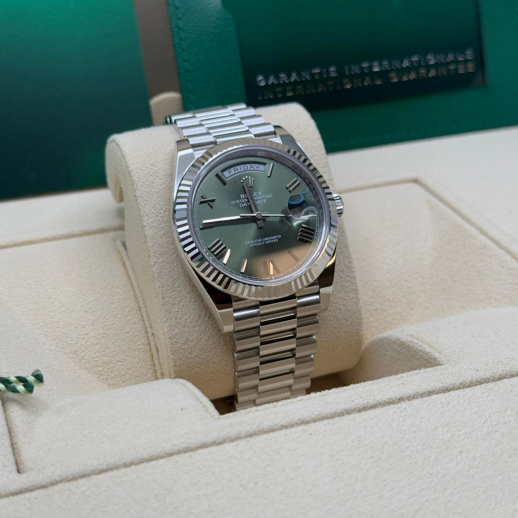Rolex  Day-Date "President" 40mm Platinum Green Olive Roman Dial - 228236