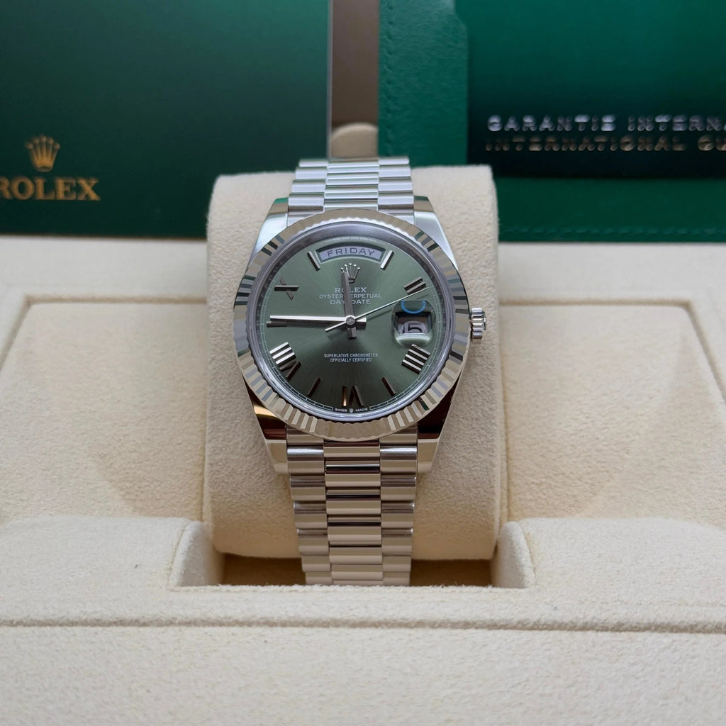 Rolex  Day-Date "President" 40mm Platinum Green Olive Roman Dial - 228236