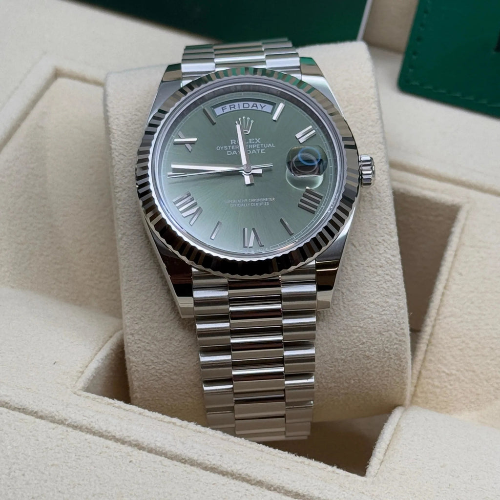 Rolex  Day-Date "President" 40mm Platinum Green Olive Roman Dial - 228236