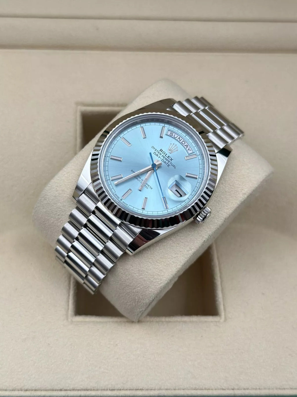 Rolex  Day-Date "President" 40mm Platinum Ice Blue Index Dial - 228236